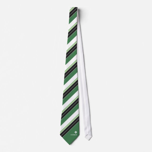 Green White Stripes Custom Shamrock Luck Logo Name Tie
