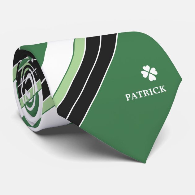 Green White Stripes Custom Shamrock Luck Logo Name Tie