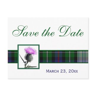 Green, White Tartan Thistle Save the Date Postcard