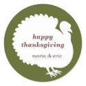 Green white turkey happy thanksgiving custom favor sticker