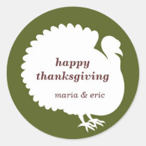 Green white turkey happy thanksgiving custom favor stickers