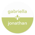 Green white yin yang plus custom name favor seal sticker