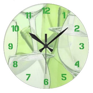 Green Wine Glasses Numbered Wall Clock