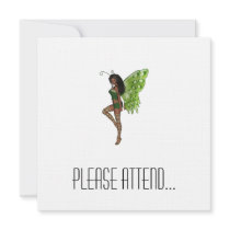 Green Wing Lady Faerie 7 - 3D Fairy - Personalized Invitations