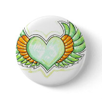 GREEN WINGED HEART TATTOO PINBACK BUTTON