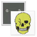 green winking skull pinback button