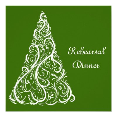 Green Winter Wedding Rehearsal Dinner Invitation