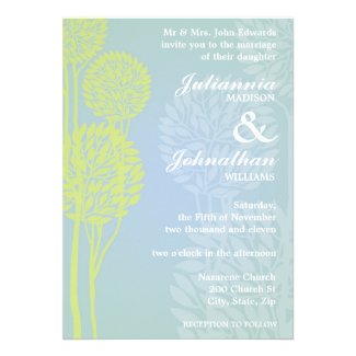 Green with Blue Ombre Trees Wedding Invitation