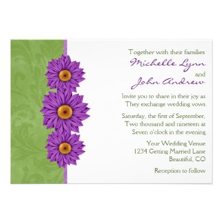 Green with Purple Flowers Wedding Invitation