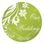 Green with White Floral Wedding Envelope Seal Stickers