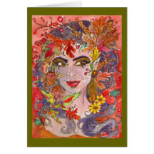 "Green Woman in Autumn's Splendor" Note Card