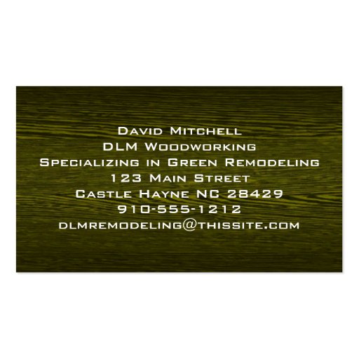 Green Wood Yin Yang Contractor Business Card (back side)