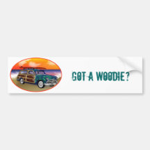 Green Woodie & Surfboard at Sunset Bumper Stickers
