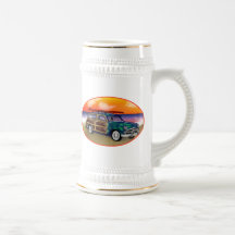 Green Woodie & Surfboard at Sunset Coffee Mug
