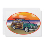 Green Woodie &amp; Surfboard at Sunset Invitation