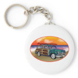Green Woodie &amp; Surfboard at Sunset Keychains