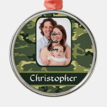 Green woodland camouflage christmas ornaments
