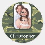 Green woodland camouflage round stickers