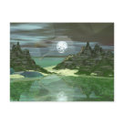 postcard - Mysterious green fantasy world with an eagle spirit overlooking the night sky.