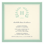 Green wreath monogram graduation class invitation