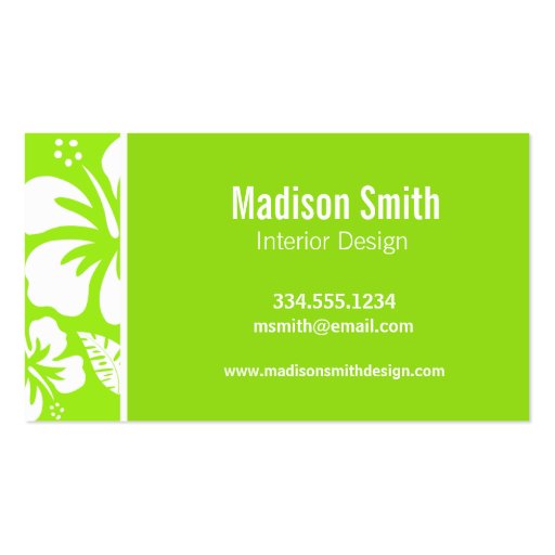 Green-Yellow Hawaiian Tropical Hibiscus; Palm Business Cards (back side)