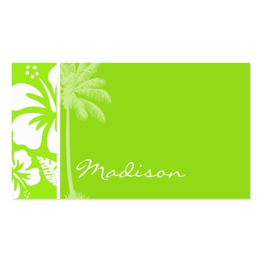 Green-Yellow Hawaiian Tropical Hibiscus; Palm Business Cards (front side)