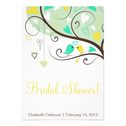 Green & Yellow Love Birds Bridal Shower Invitation