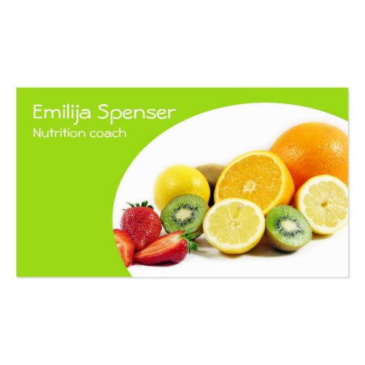 Green Yellow Nutritionist/Healthy Life Card Business Cards (front side)