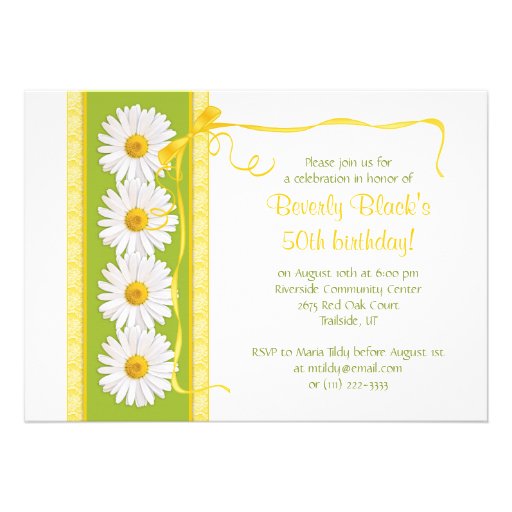 Green Yellow Shasta Daisy Birthday Invitation