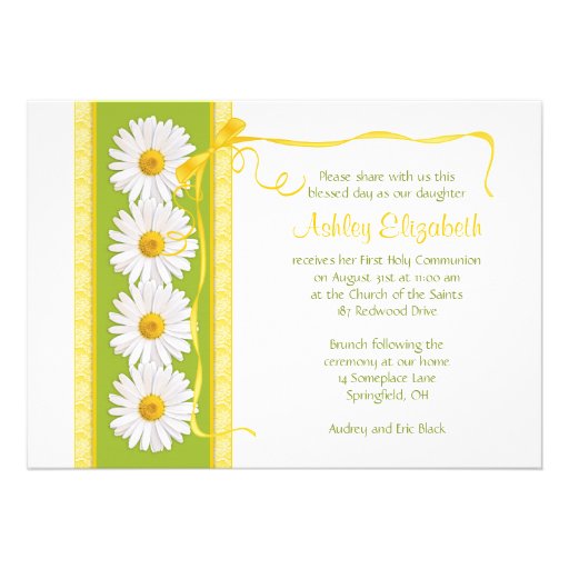 Green Yellow Shasta Daisy Communion Invitation
