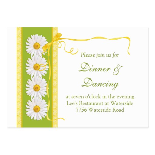 Green Yellow White Daisy Wedding Reception Card Business Card (front side)