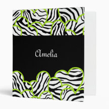 Green Zebra hearts Binder
