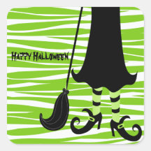 Green Zebra Print Witch Legs Halloween Sticker
