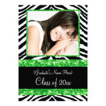 Green Zebra Sparkle Girls Graduation Party Invitation
