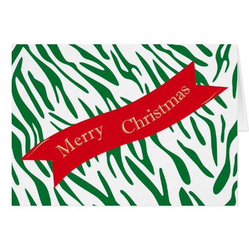 Green Zebra Stripe Red Ribbon Merry Christmas Card Zazzle