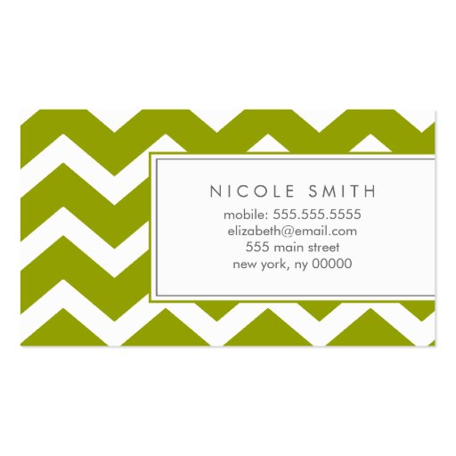 Green Zig Zag Chevron Pattern Calling Cards Business Card Templates (front side)