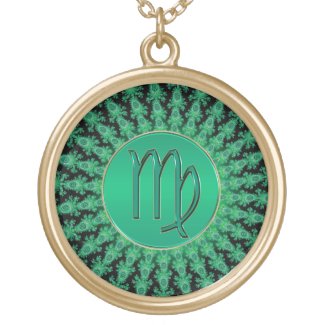 Green Zodiac Sign Virgo Fractal Mandala Necklace