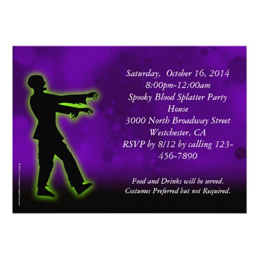 Green Zombie on Purple Invites