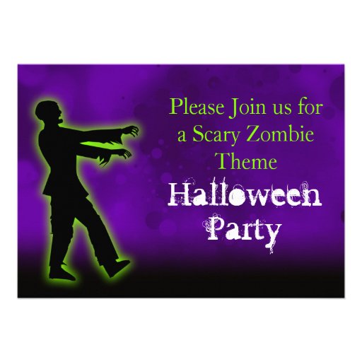 Green Zombie on Purple Invites