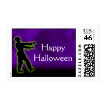 Green Zombie on Purple Postage Stamp