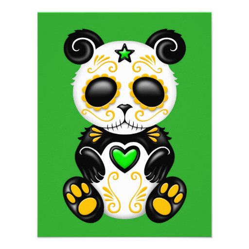 Green Zombie Sugar Panda Custom Invitations