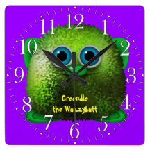Greendle the Wuzzybutt Kids' Fun Cartoon Clock