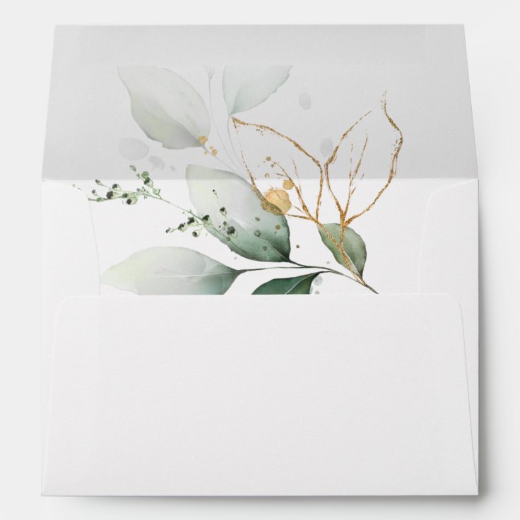 Greenery Floral Gold Foil Leaves Botanical Wedding Envelope Zazzle