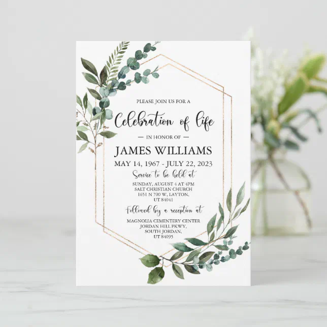 Greenery Funeral Celebration Of Life Invitation Zazzle