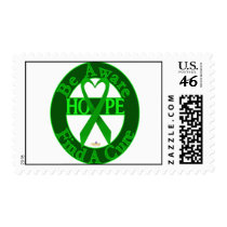 GreenHeartRibbonBeAwareFindCureDark postage