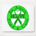 GreenHeartRibbonBeAwareFindCureLight mousepads