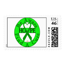 GreenHeartRibbonBeAwareFindCureLight postage
