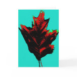 Greeting card:  Autumn leaf on aqua background