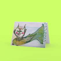 Greeting Card - Cat Fish Whimsical Art