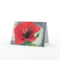 greeting card with butterfly on red flower